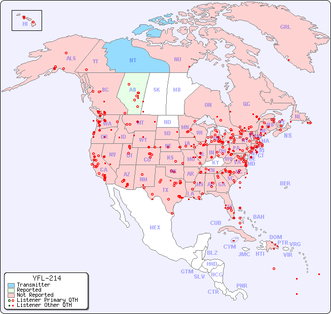 North American Reception Map for YFL-214