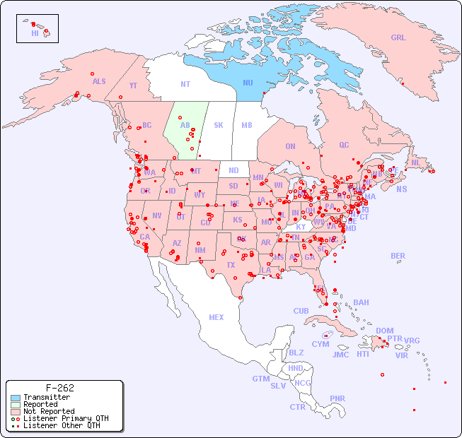 North American Reception Map for F-262