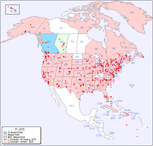 North American Reception Map for P-305