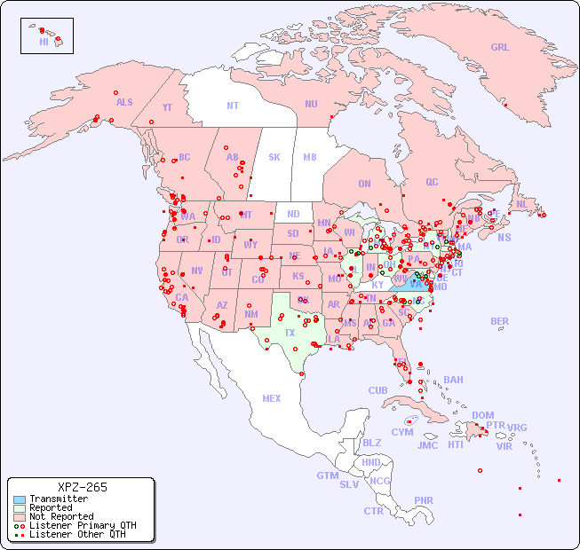 North American Reception Map for XPZ-265