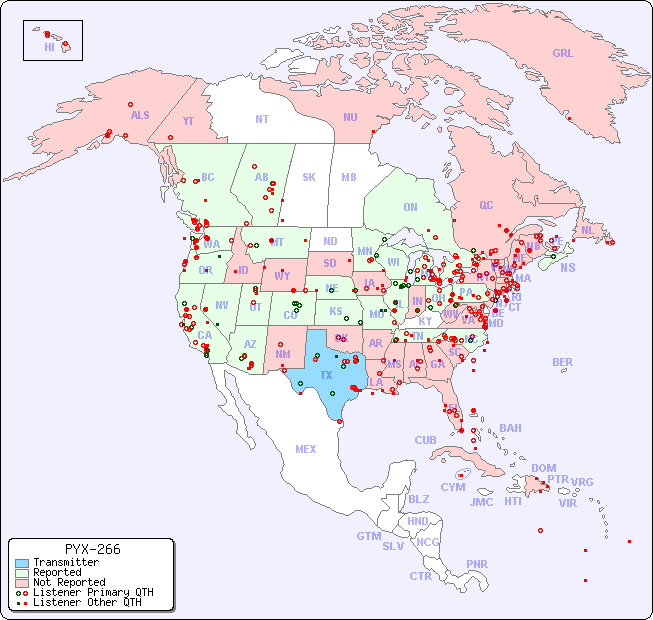 North American Reception Map for PYX-266