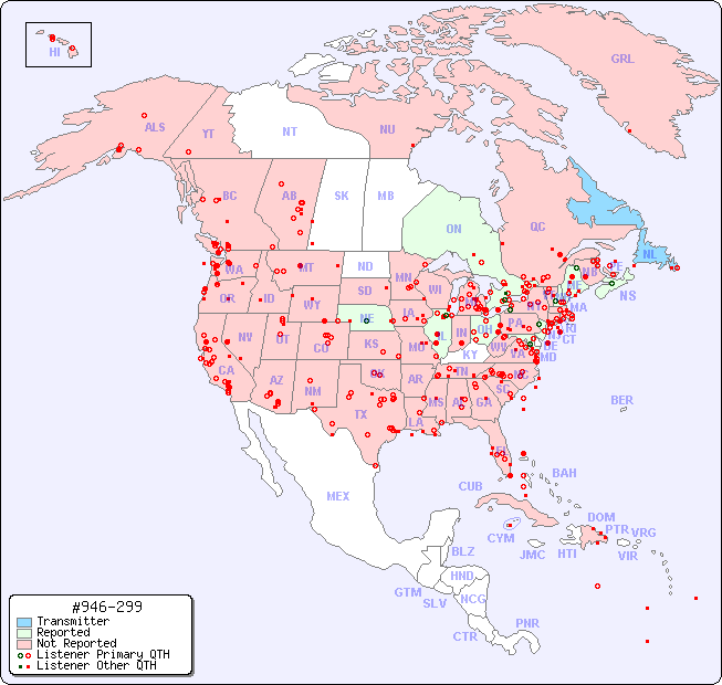 North American Reception Map for #946-299