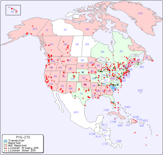 North American Reception Map for PYG-270