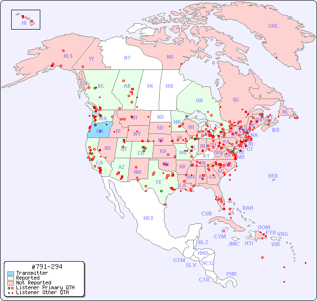 North American Reception Map for #791-294