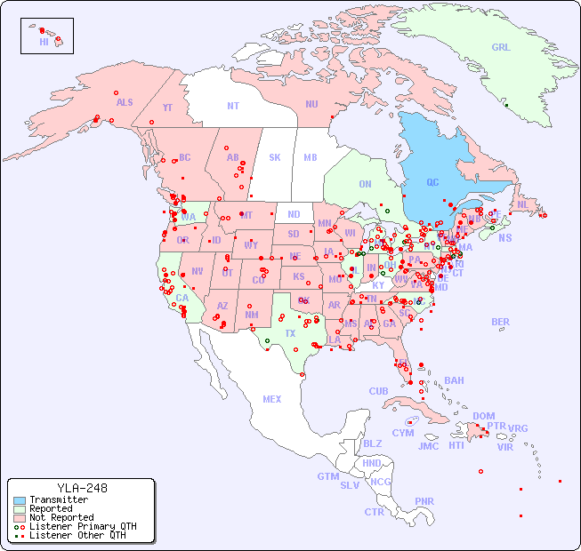 North American Reception Map for YLA-248