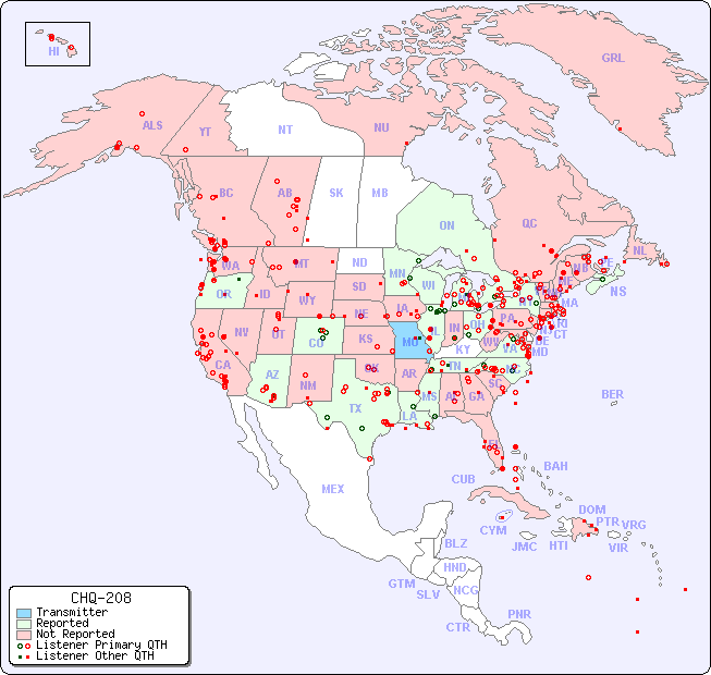 North American Reception Map for CHQ-208