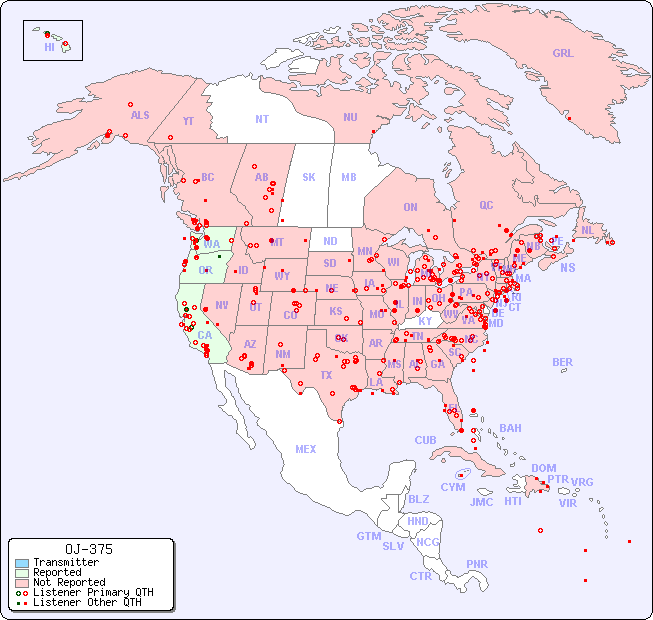 North American Reception Map for OJ-375