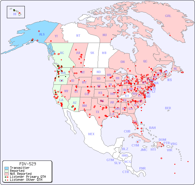North American Reception Map for FDV-529