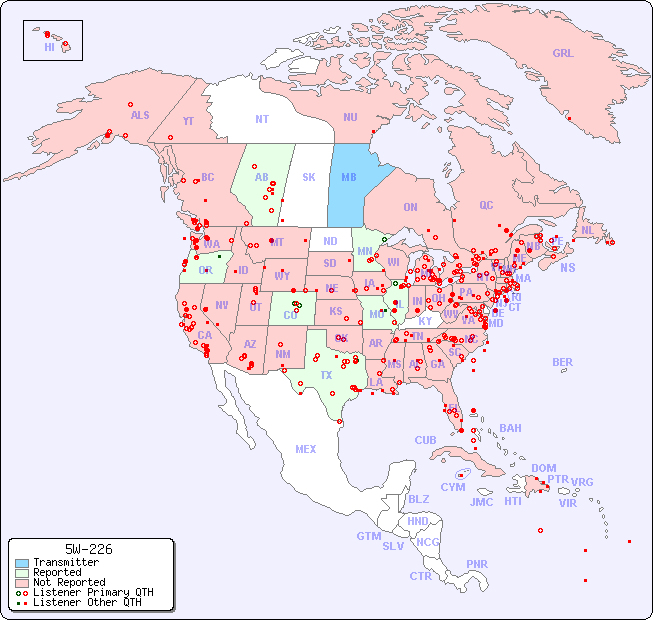 North American Reception Map for 5W-226
