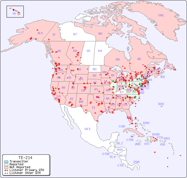 North American Reception Map for TE-214