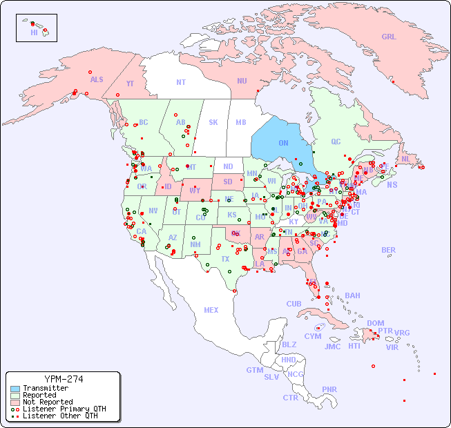 North American Reception Map for YPM-274