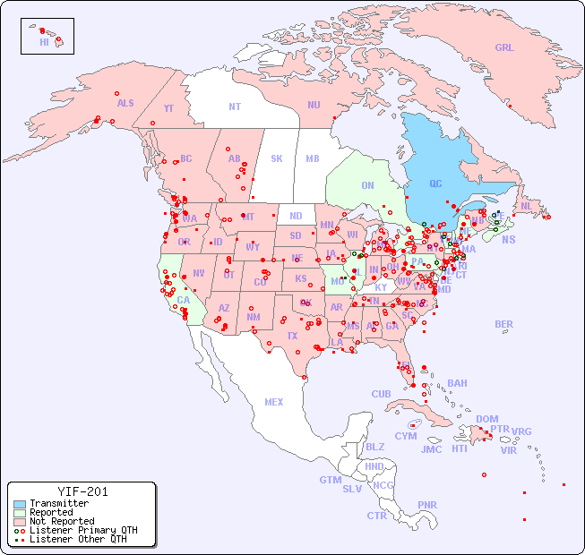 North American Reception Map for YIF-201