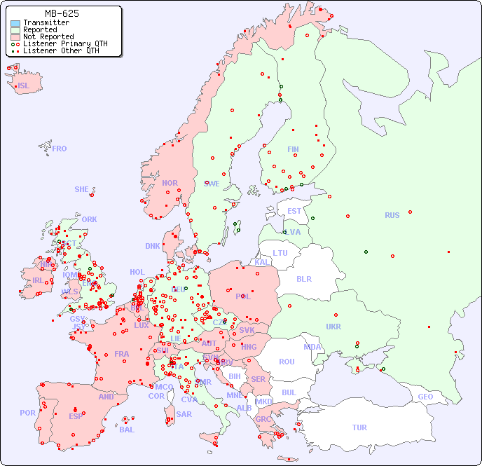 European Reception Map for MB-625