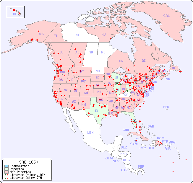 North American Reception Map for SAC-1650