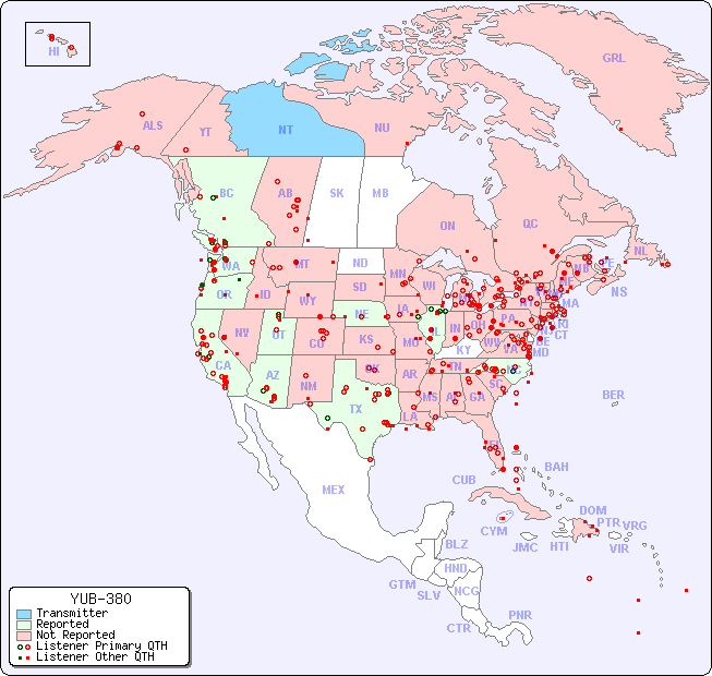 North American Reception Map for YUB-380