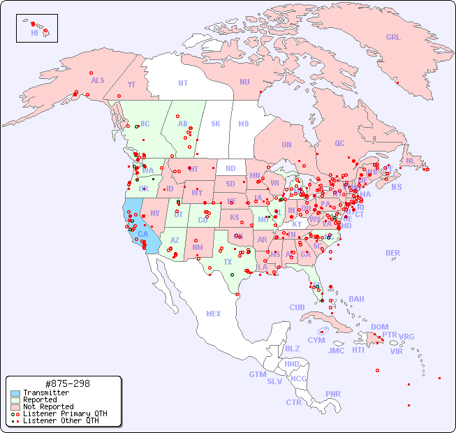 North American Reception Map for #875-298
