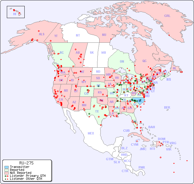 North American Reception Map for RU-275