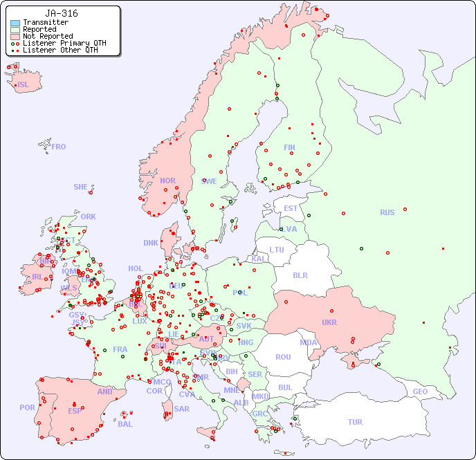 European Reception Map for JA-316