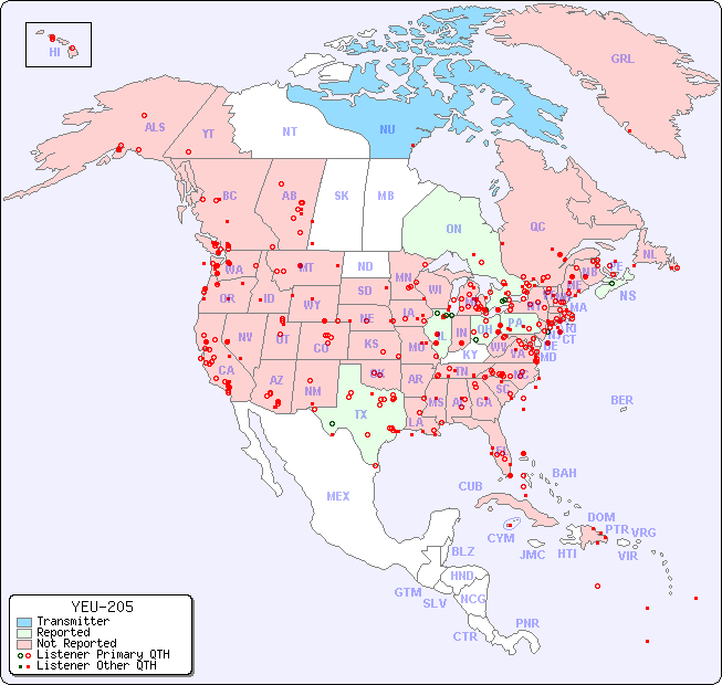 North American Reception Map for YEU-205