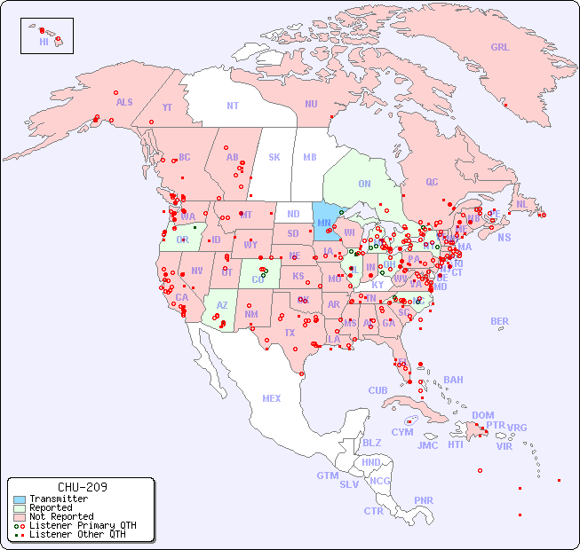 North American Reception Map for CHU-209