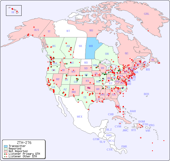 North American Reception Map for ZTH-276