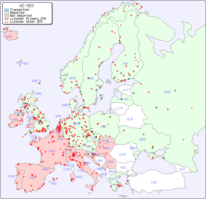 European Reception Map for HZ-920
