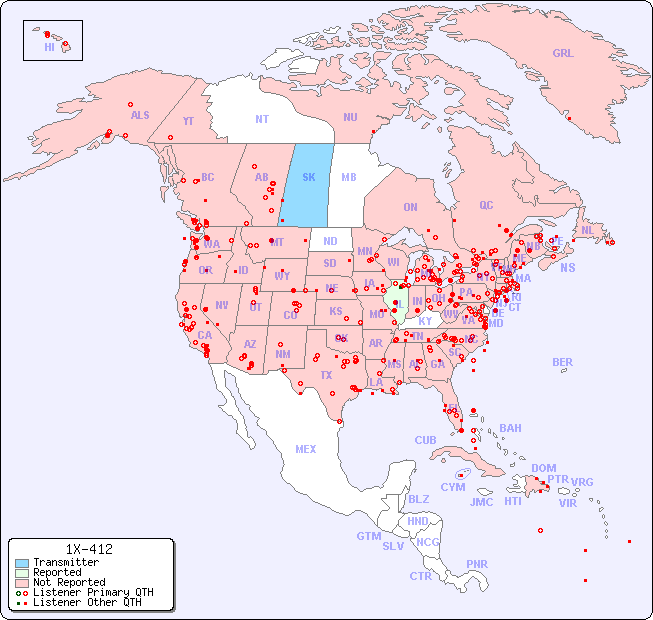 North American Reception Map for 1X-412