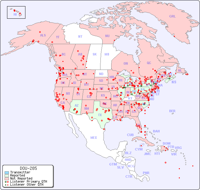 North American Reception Map for DOU-285