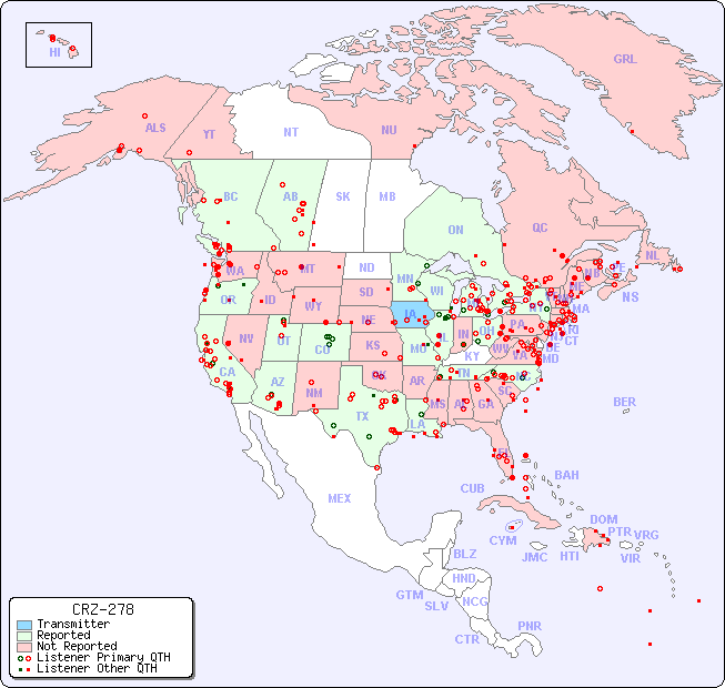 North American Reception Map for CRZ-278