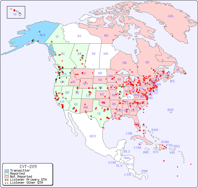 North American Reception Map for CYT-209