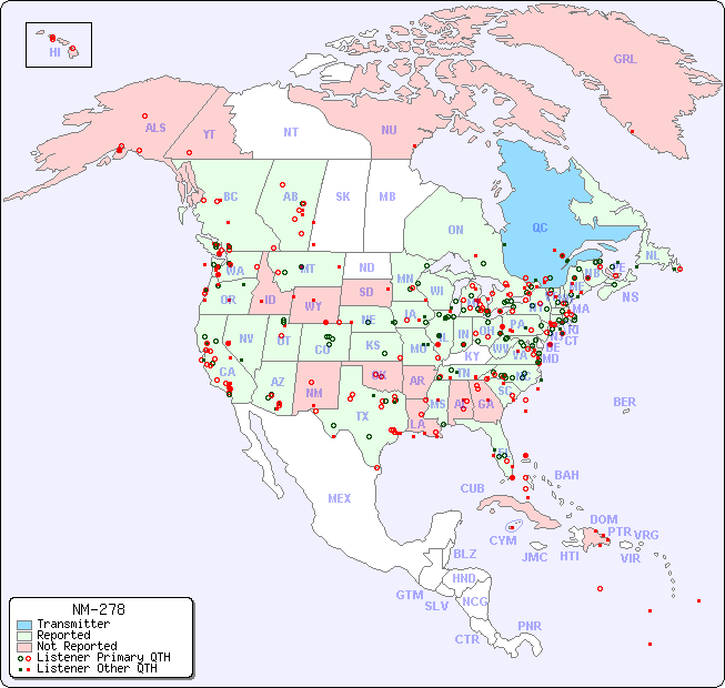 North American Reception Map for NM-278