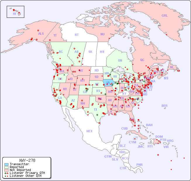 North American Reception Map for XWY-278
