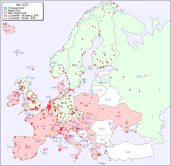 European Reception Map for AW-625
