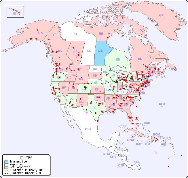 North American Reception Map for 4T-280