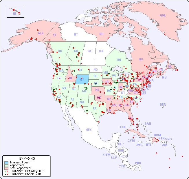 North American Reception Map for GYZ-280