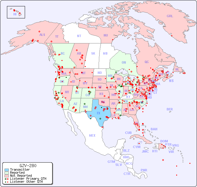 North American Reception Map for GZV-280