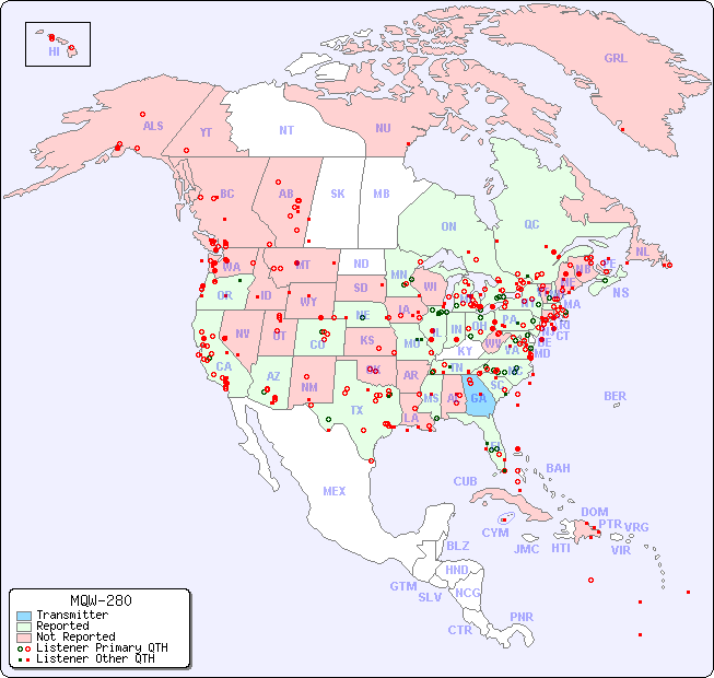 North American Reception Map for MQW-280