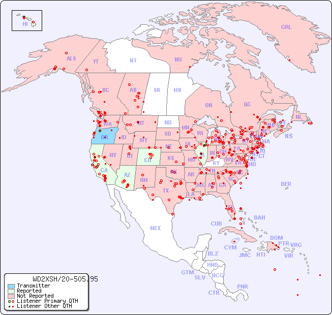 North American Reception Map for WD2XSH/20-505.95