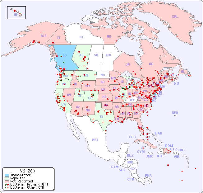 North American Reception Map for V6-280