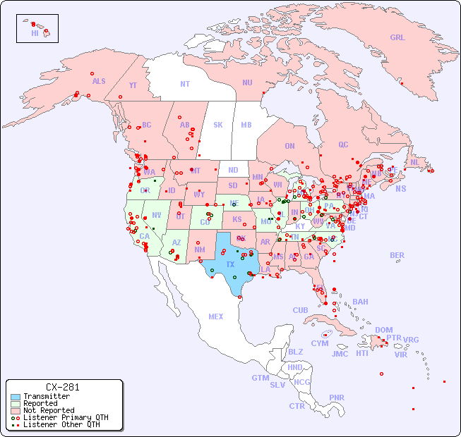 North American Reception Map for CX-281