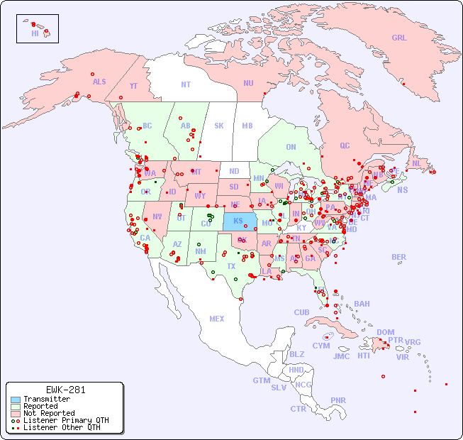 North American Reception Map for EWK-281