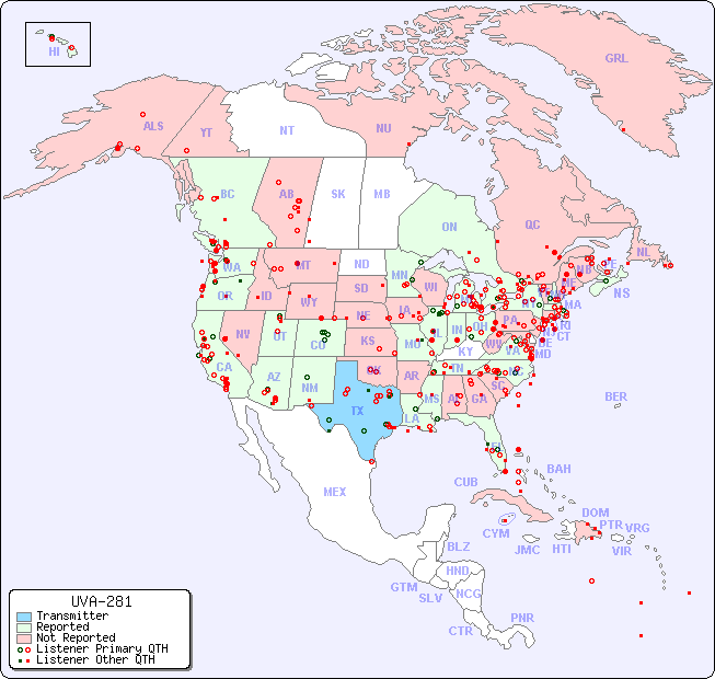 North American Reception Map for UVA-281
