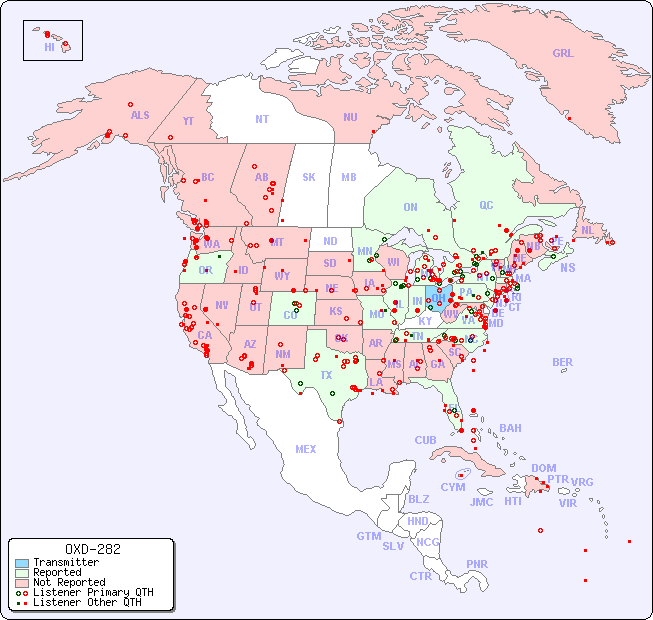 North American Reception Map for OXD-282
