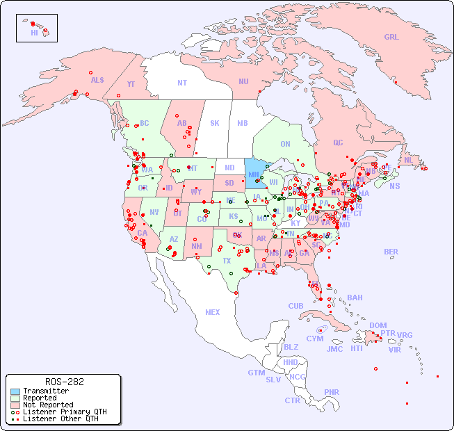 North American Reception Map for ROS-282