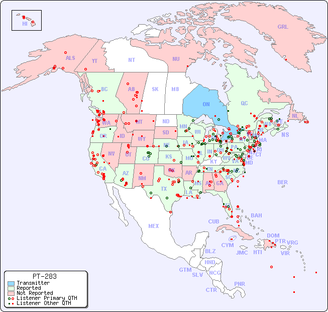 North American Reception Map for PT-283