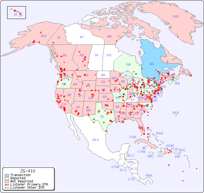 North American Reception Map for ZG-410