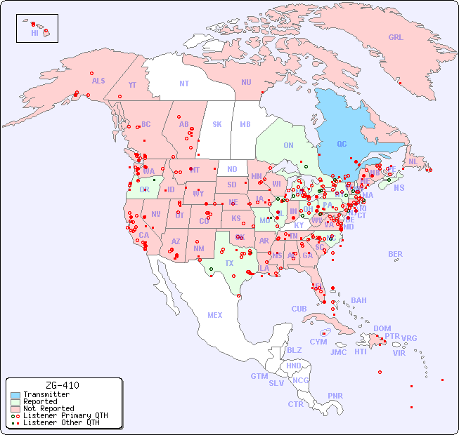 North American Reception Map for ZG-410