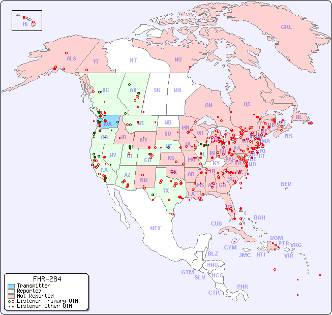 North American Reception Map for FHR-284