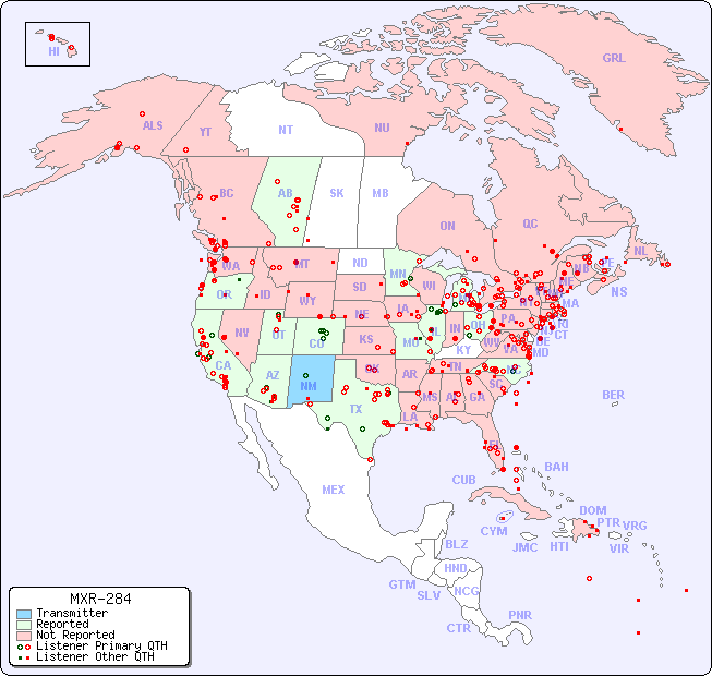 North American Reception Map for MXR-284