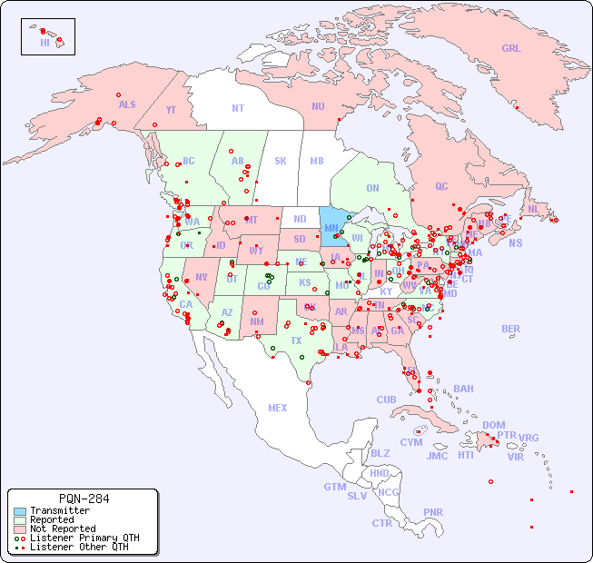 North American Reception Map for PQN-284